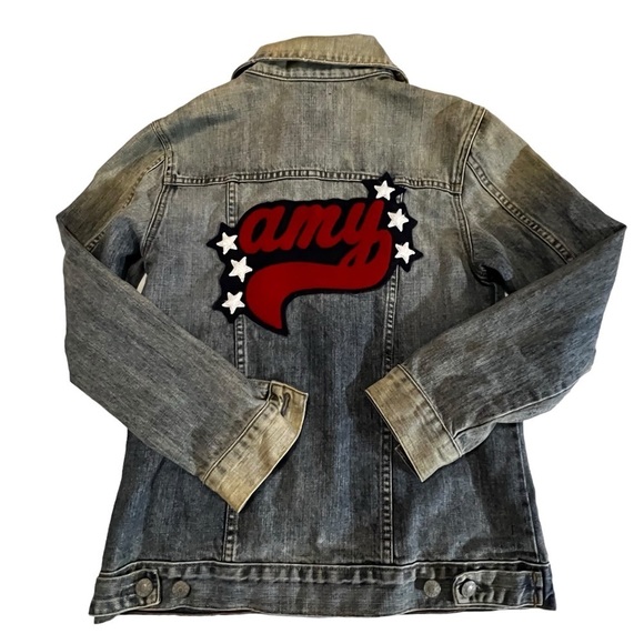 Rails Custom Knox Letterman Vintage Wash Distressed Denim Jacket Amy Small - Picture 3 of 16
